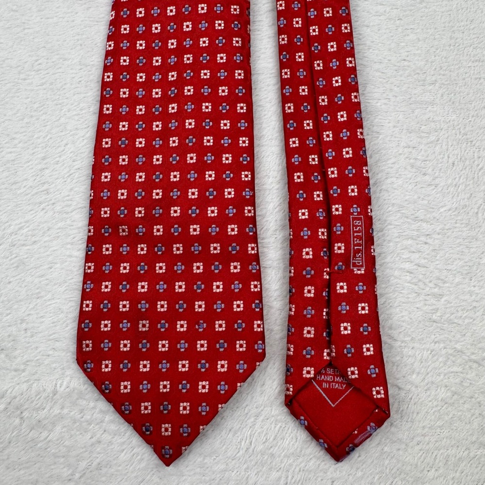 Brioni Silk Tie Mens OS Red Geometric Medallion Handmade Italy dis.1F158 - Picture 7 of 10
